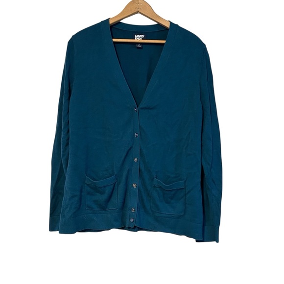 Lands End Cardigan Sweater Size Large Teal Blue Women’s - Picture 1 of 5